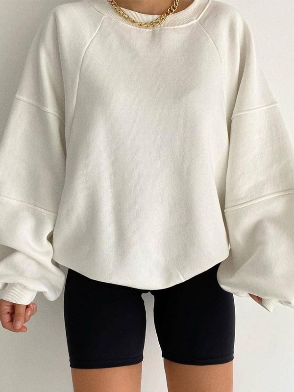 Solides Spleiß-Sweatshirt mit Rundhalsausschnitt-1