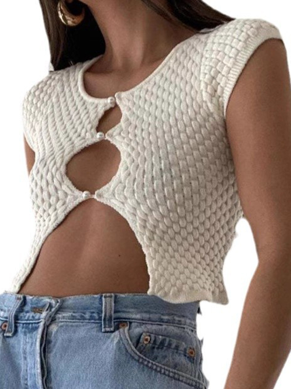 Kurzärmlige Strickwaren in Unifarben-2