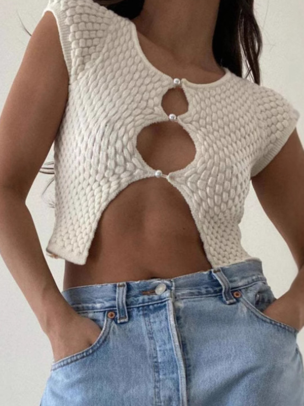 Kurzärmlige Strickwaren in Unifarben-1