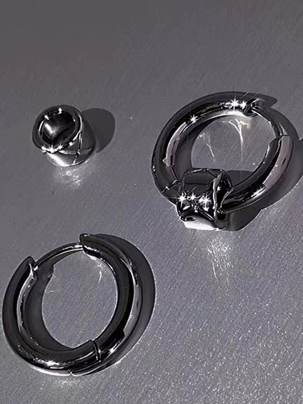 Silberne geometrische Creolen-2